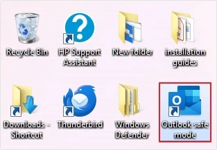 Outlook safe mode will be saved to your desktop