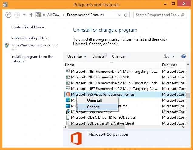 Click on change option