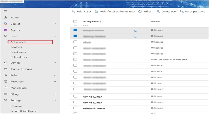 select users and click reset password
