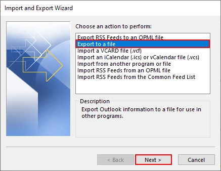 click on Export to a file option