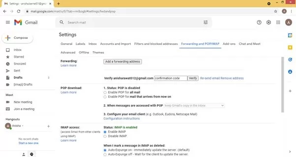 Move to the Forwarding and POP/IMAP