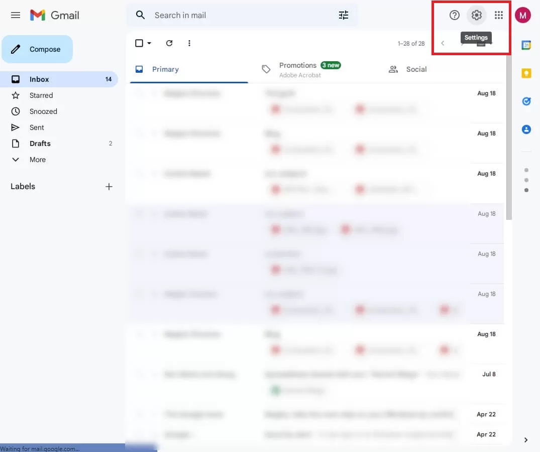 Log in to Gmail account and click on the setting icon