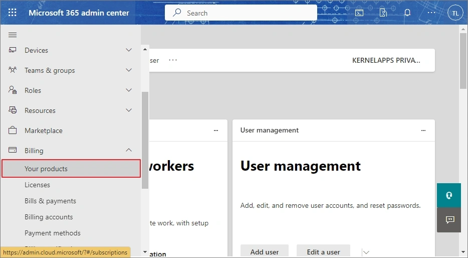 Go to the Microsoft 365 admin center