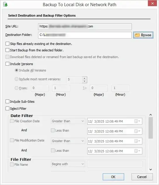 Apply filters for precise backup then Click Ok