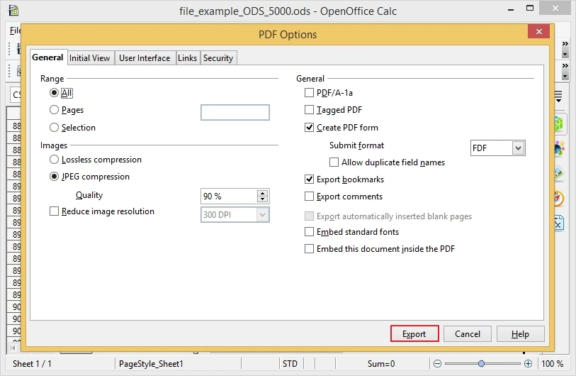 choose option export