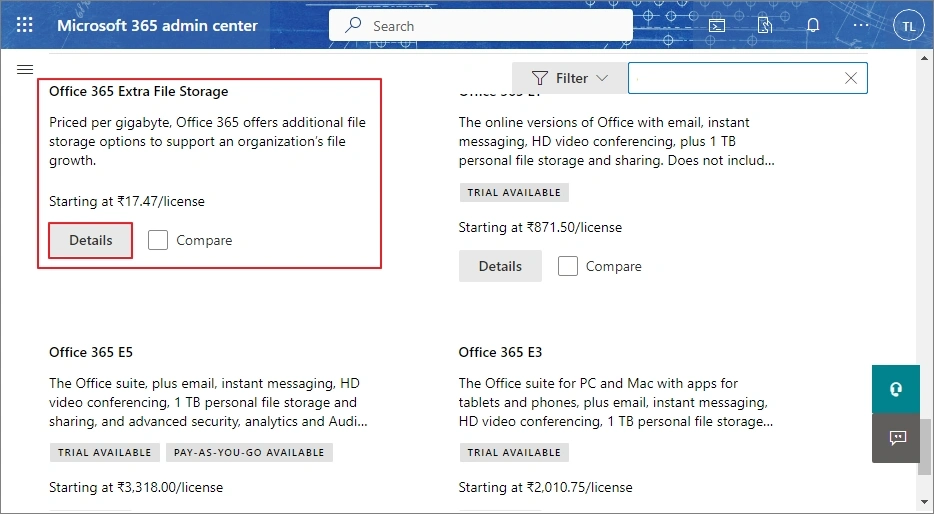 find Office 365 Extra File Storage