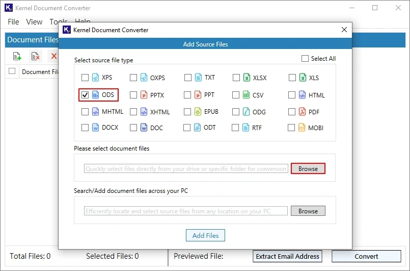 select ods then browse