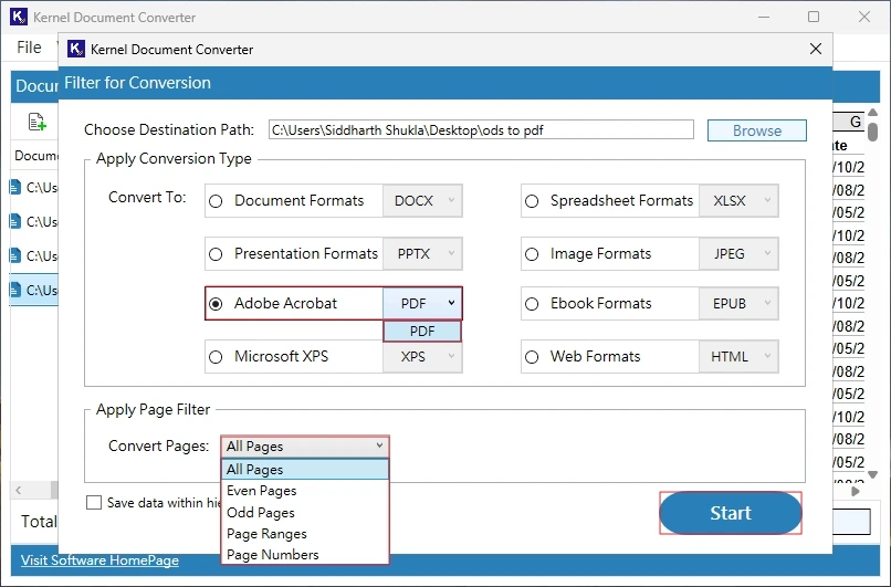 choose pdf apply filters