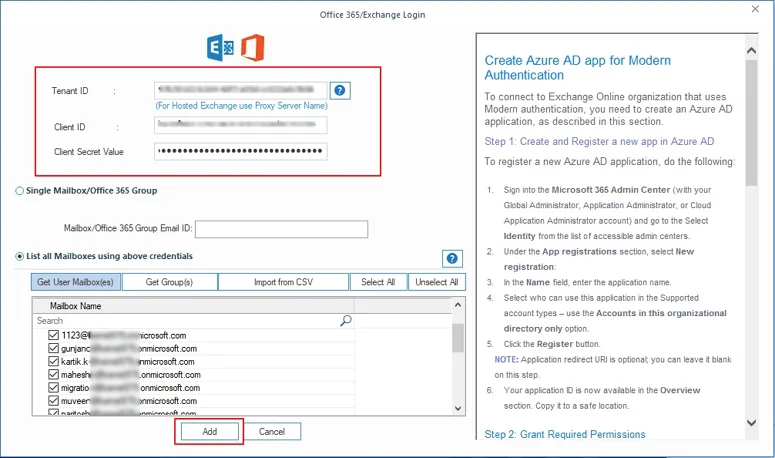 Select Mailbox and click Add to add destination