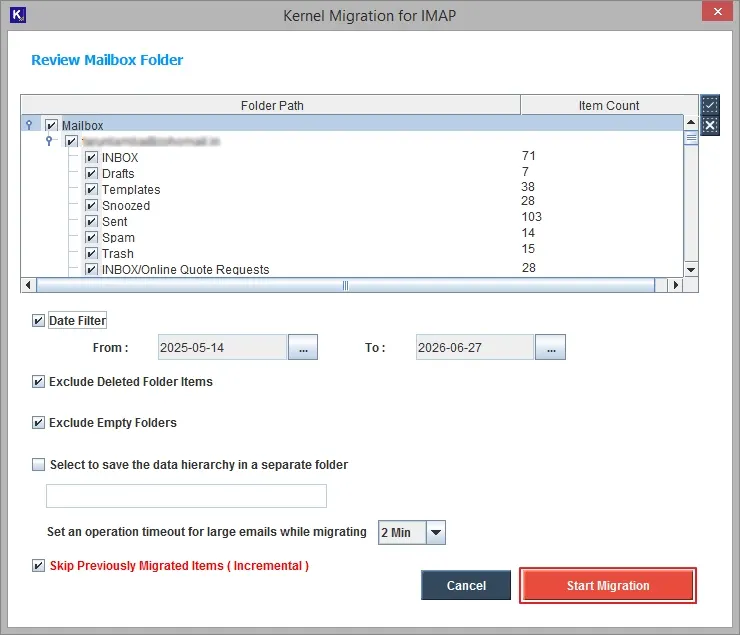 Click Filter and Click Start Migration