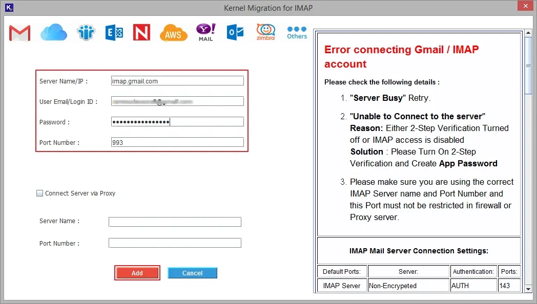 Add G mail credentials