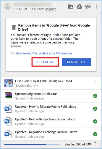 Restore All option