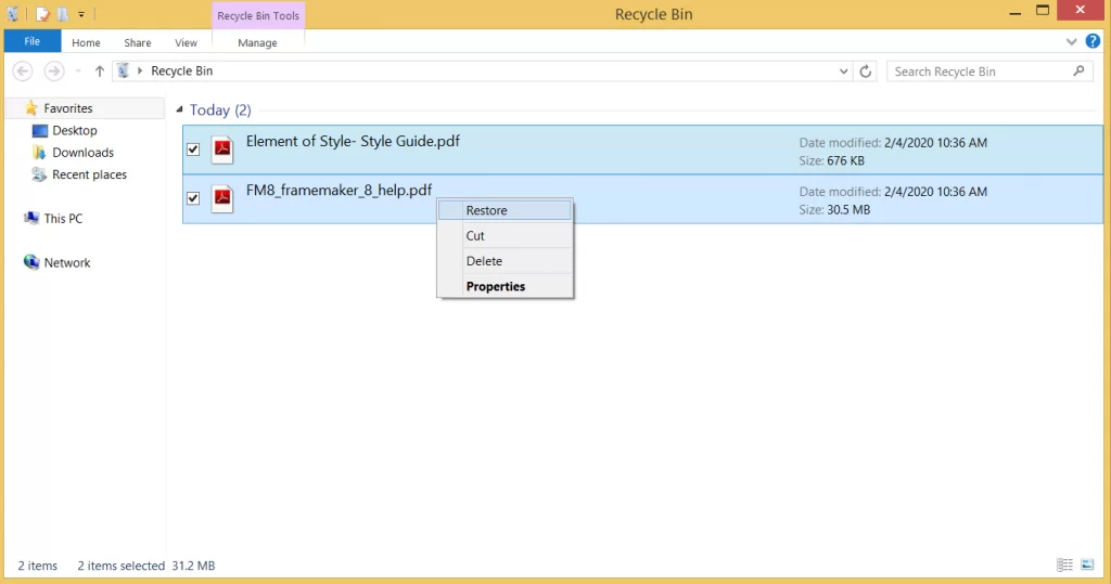 Restore Recycle Bin folder