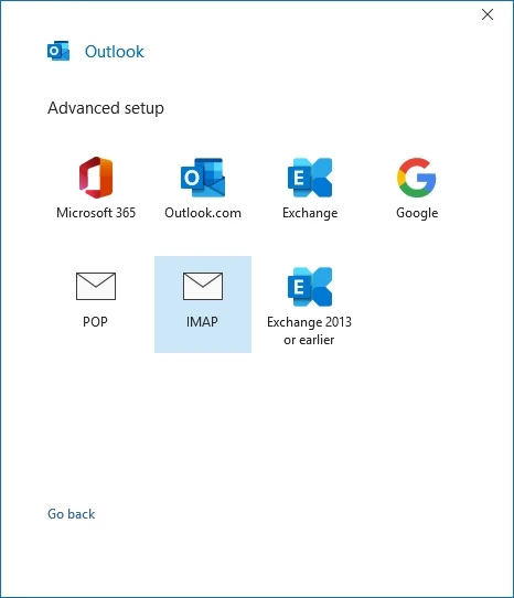 Select IMAP to backup Cpanel emails