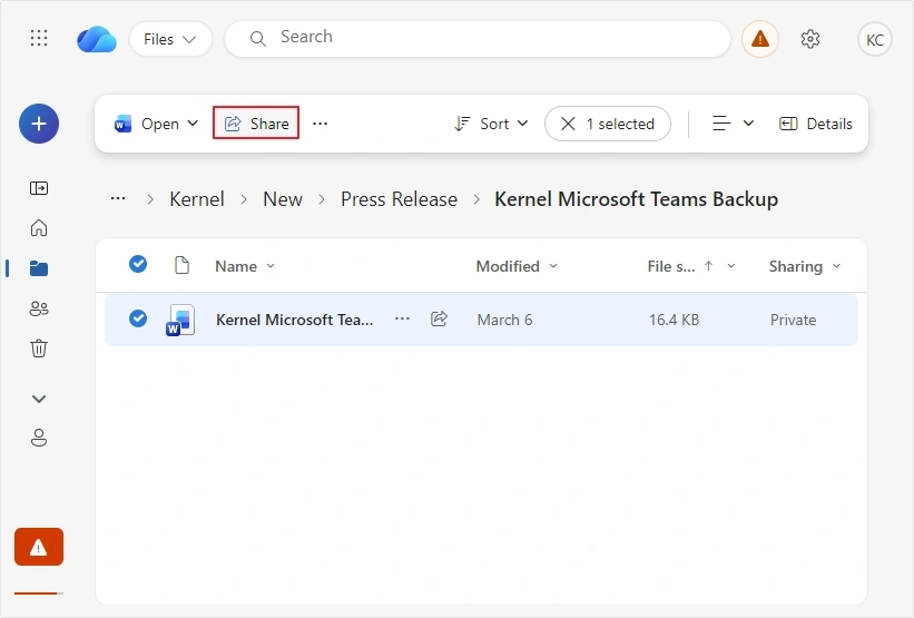 select file then click share