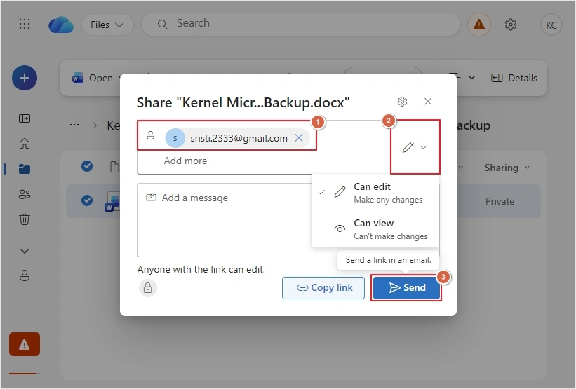 enter email address and click send