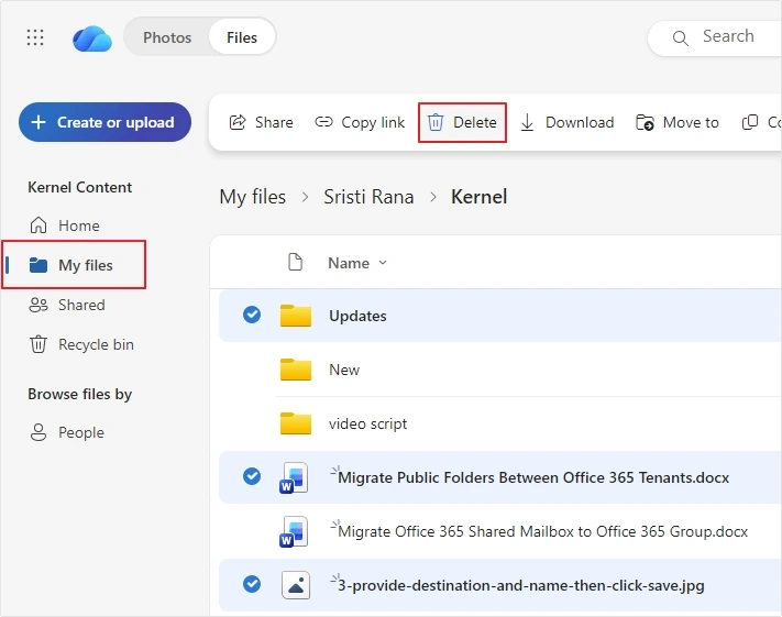 click my files then delete