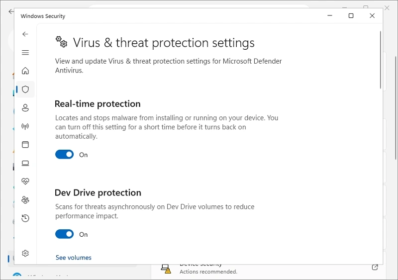 Turn the toggle Real-time protection off