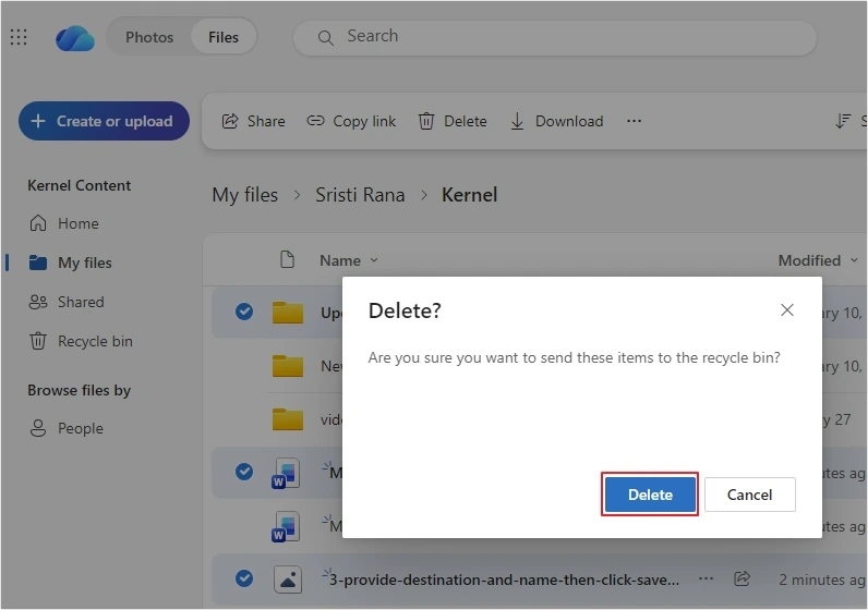 click delete