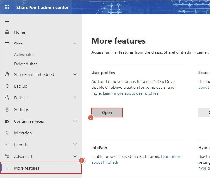 click more features then open