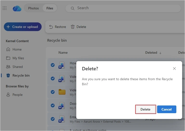 delete files from recycle bin