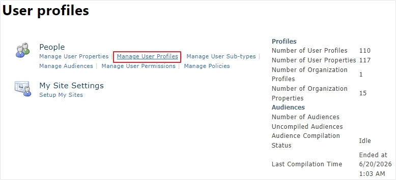 click manage user profile