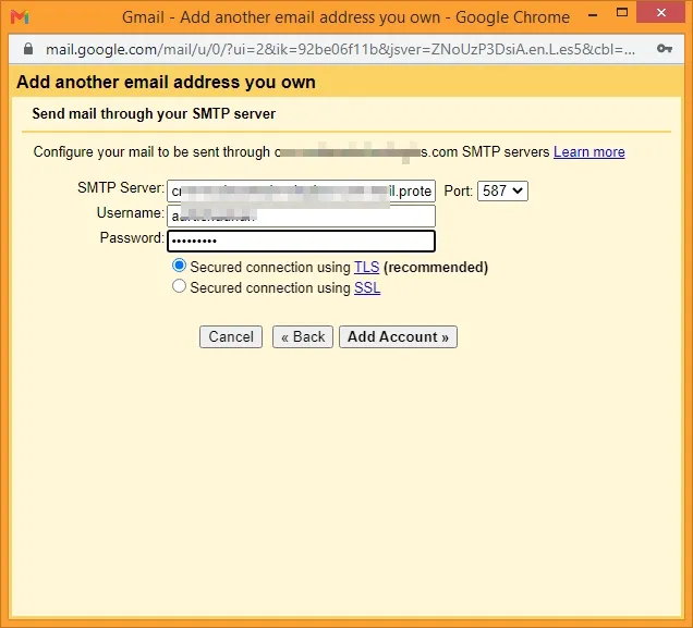 Enter the server settings
