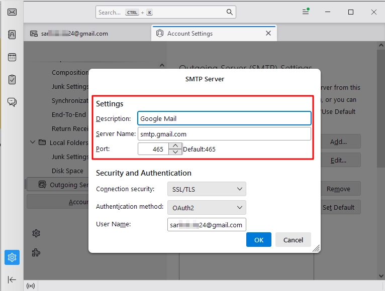 Check Outgoing email settings
