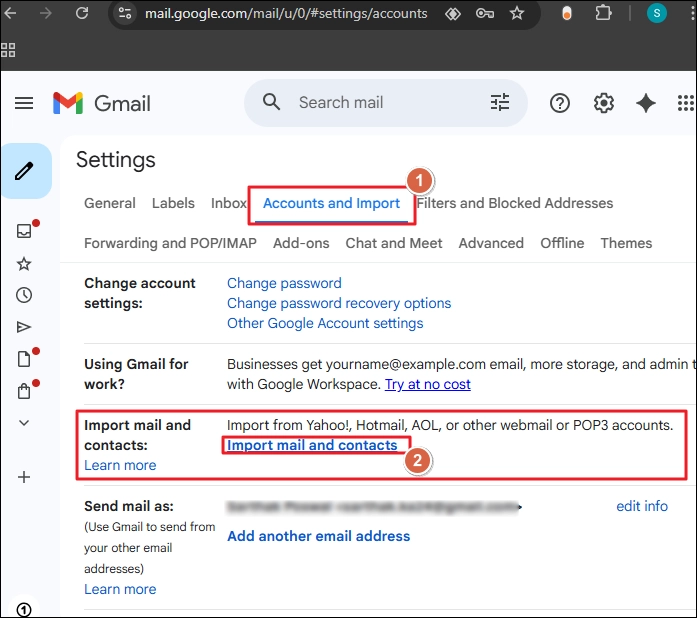 Click on the Import mail and contacts