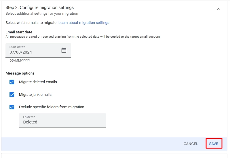Configure the migration settings
