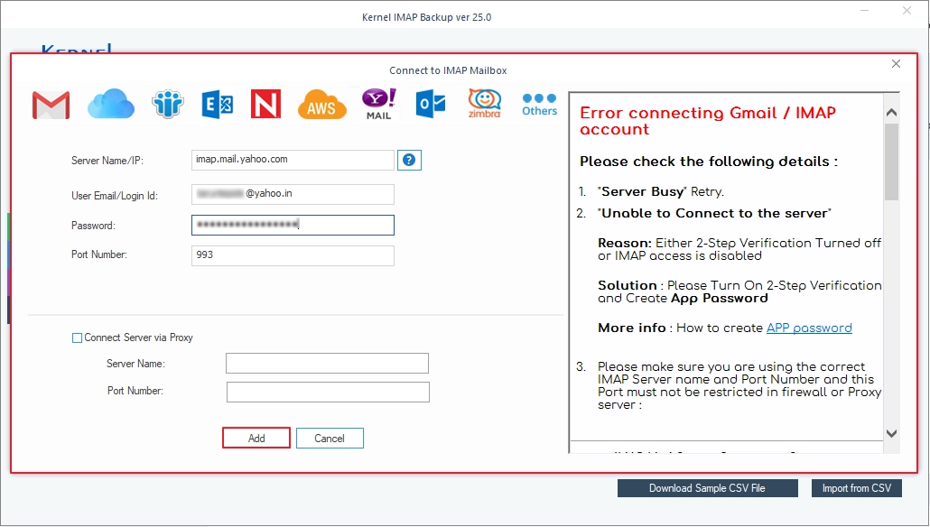 Connect to Yahoo mailbox