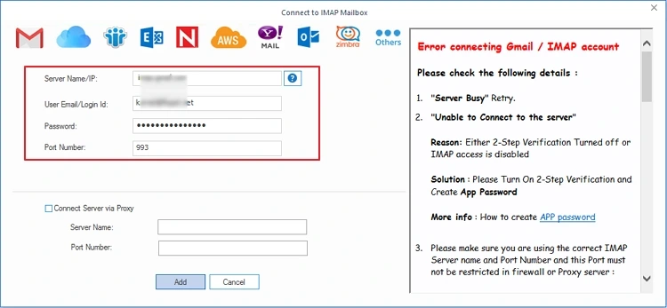 Enter Yahoo credentials to login IMAP account