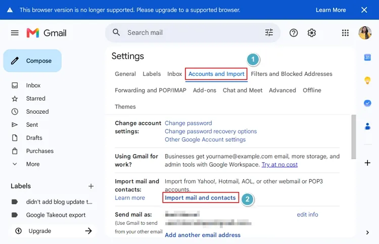 Import mail and contacts