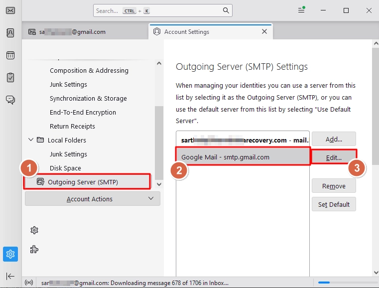 Click on Outgoing Server (SMTP). Select your Gmail account