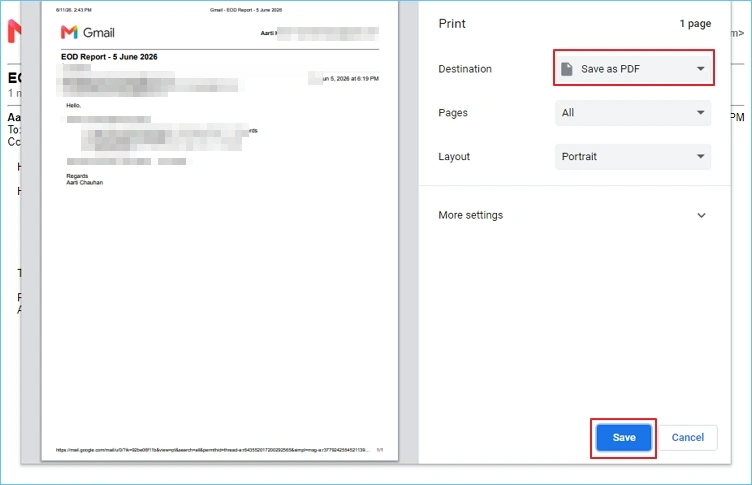 Select Save as PDF in the Destination