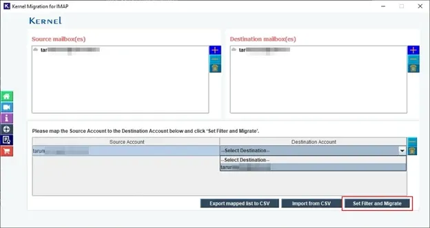 Select Set Filter and Migrate