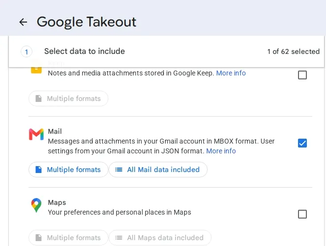 Select the checkbox All Mail data included