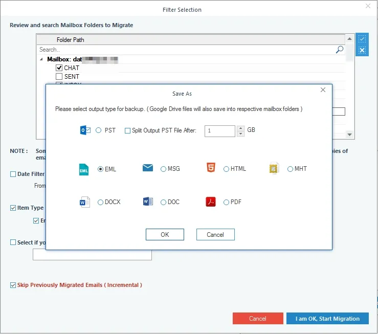 Choose EML as the output format 