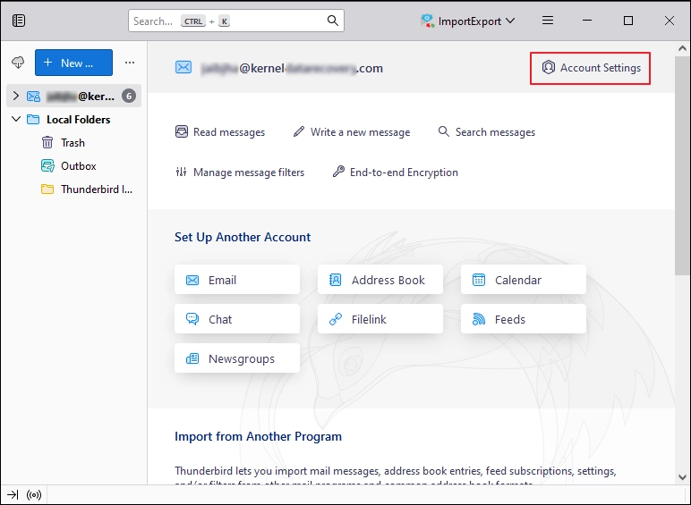 Mozilla Thunderbird and click on Account Setting