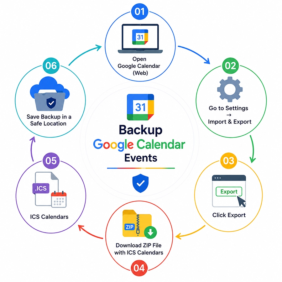 Backup Google Calendar events infographics