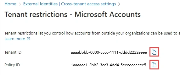 copy tenant and policy id