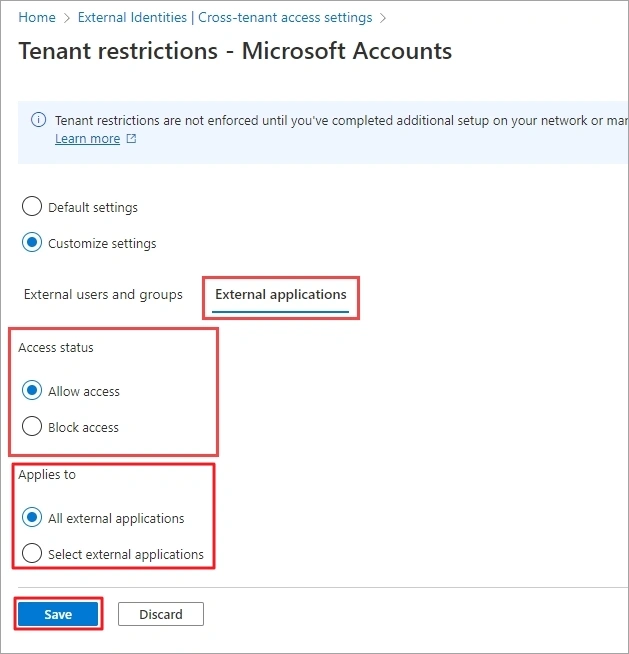 edit external applications access status