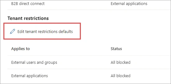 click edit tenant restrictions default