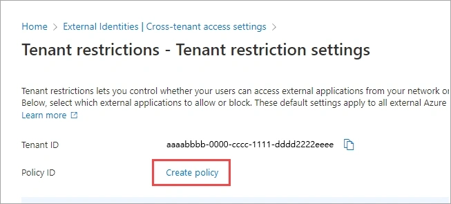 click create policy