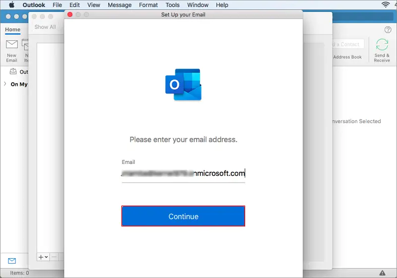 Enter email address and click continue