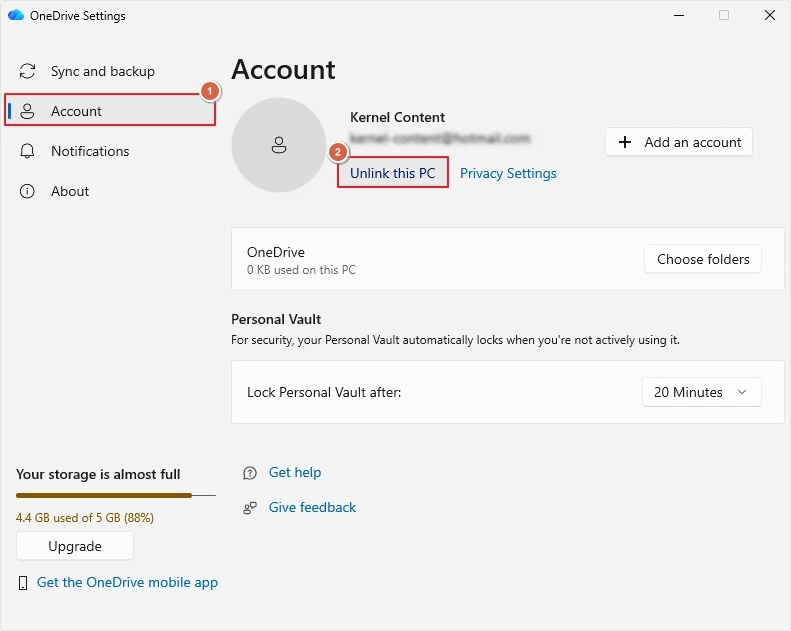 click accounts then unlink this pc