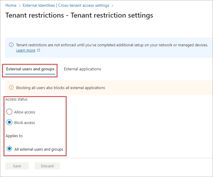 go to external users and groups