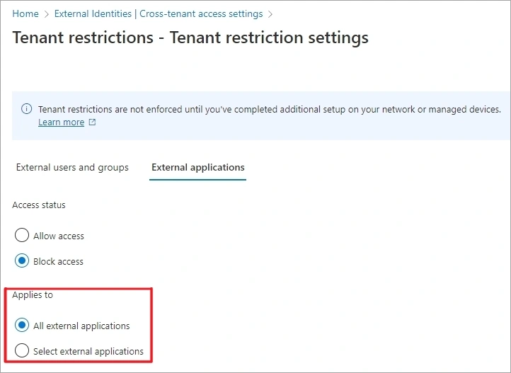 check applies to settings