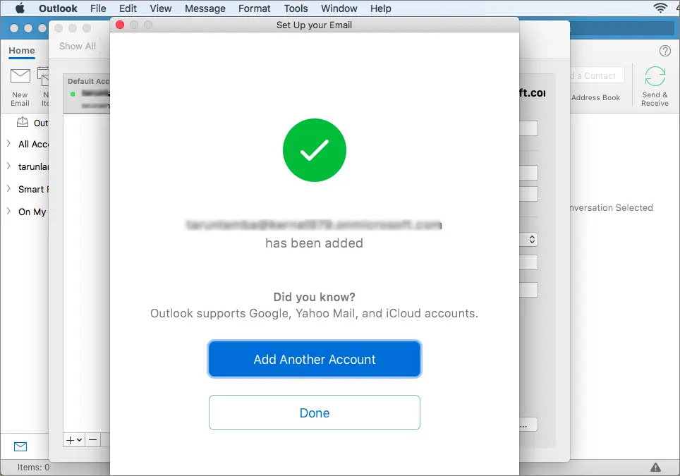 Outlook account configured succesfully