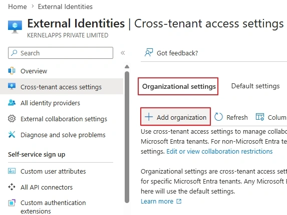 go to organizational settings